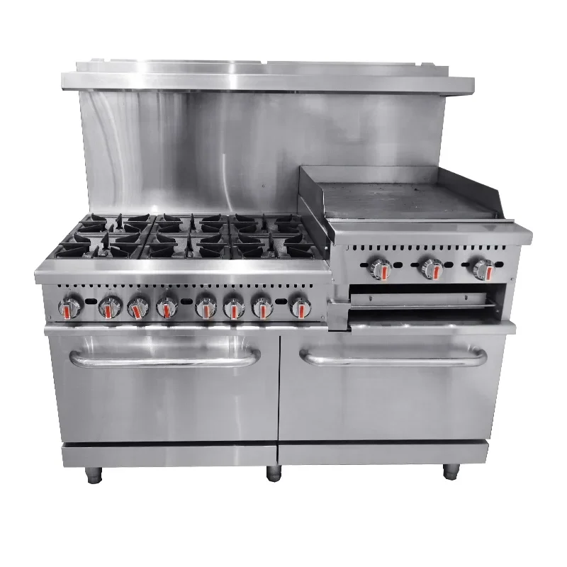 Industrial Restaurant Kitchen Use Gas Stove Cooking Range 6 Burner With Electric Oven