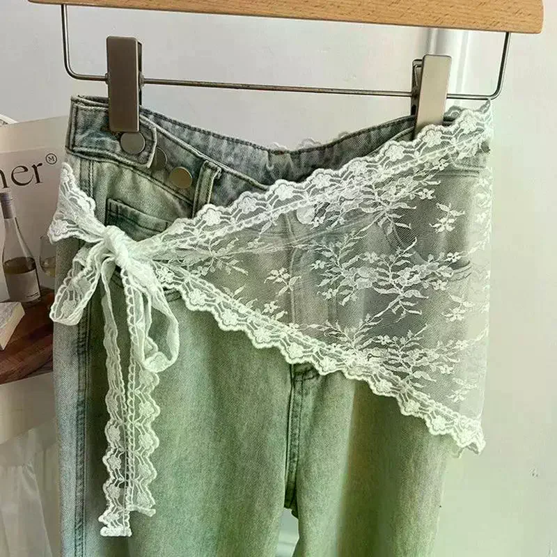 Frilly Cute Lace Bandana Scarf Convertible Triangle Head Wrap Waist Chain Belt Accessory For Sexy Women Trendy Aesthetic Outfit