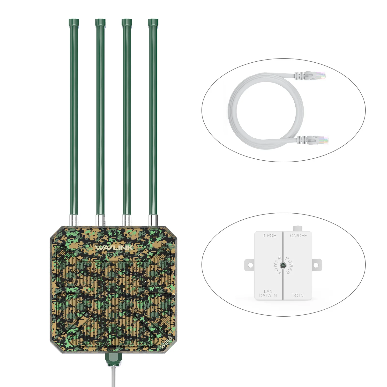 WiFi 6 AX3000 Dual-Frequency Long-Distance AP 500m Coverage IP67 Waterproof Repeater Amplifier 2 Antennas Camouflage