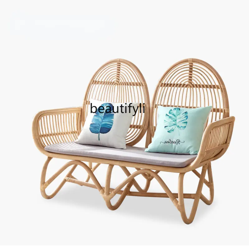 

yj Nordic Rattan Comfortable Double Creative Holiday Sunshine Room Leisure Living Room Real Rattan Chair