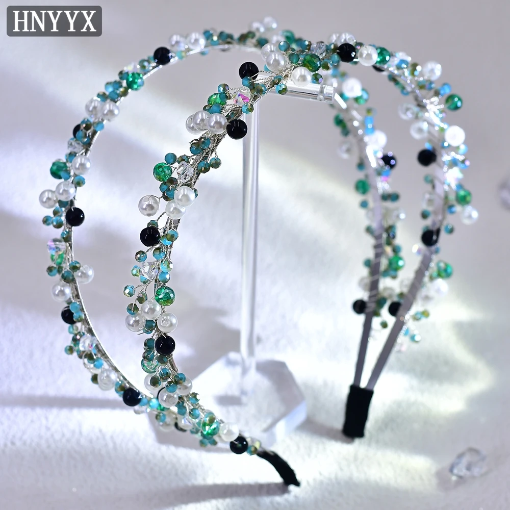 YouLaPan-vestido de novia elegante, diadema de perlas con diamantes de imitación, tejido a mano, doble capa, accesorio para el cabello para fiesta de banquete francés YXA132