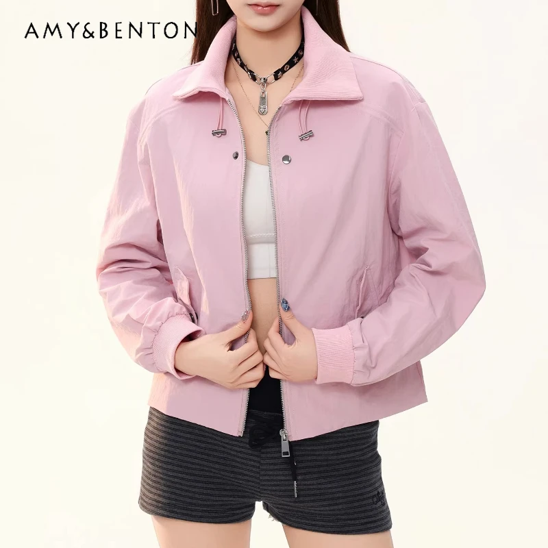

American Retro Design Street Windproof Women's Jackets 2026 Spring New Sweet Cool Versatile Loose Outdoor Zipper Coats Ladies