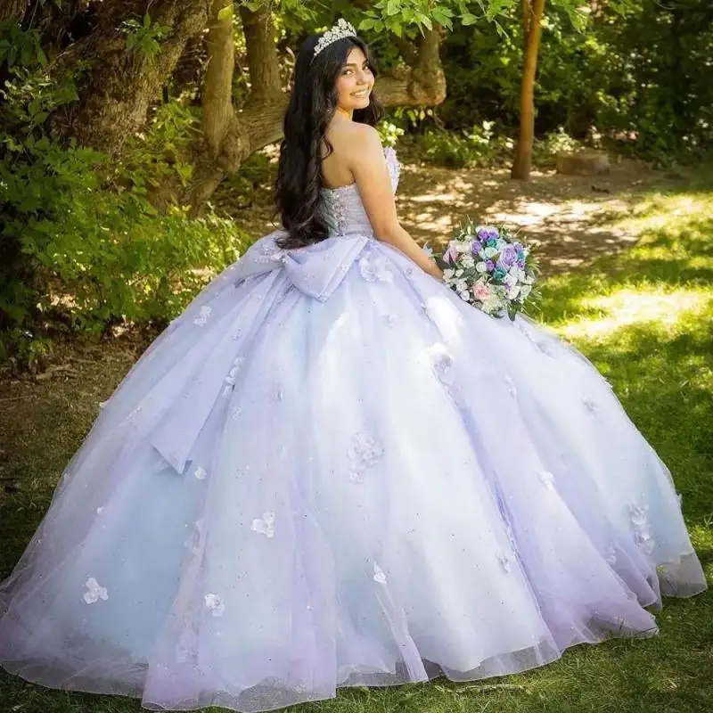 أنيق حبيبته ثوب الكرة ، فساتين Quinceanera ، أكمام منتفخة قابلة للفصل ، زخارف زهور ثلاثية الأبعاد ، زهرة حلوة 16 فستان ، 15 سنة