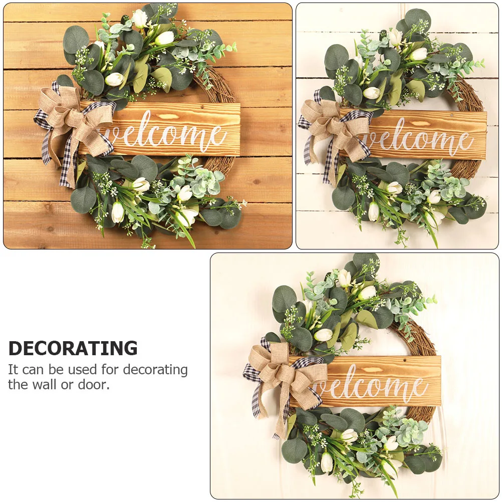 

1Pcs Simulation Eucalyptus Leaf Garland Green Plant Wood Board Wreath Rustic Door Hanging Decor Lifelike Artificial