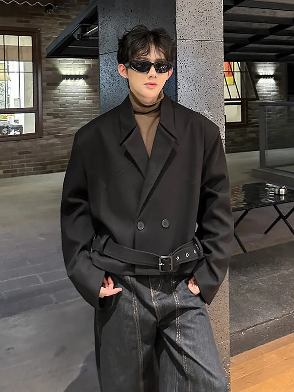 

Осенне-зимний шерстяной пиджак с поясом, мужская модель с подплечниками, в стиле кэжуал, городской стиль