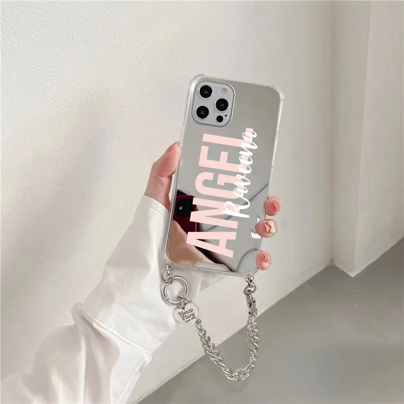 Personalisa Name Luxury Full Mirror Stap Case For iphone 14 13 12 11 Pro Max 7 8 Plus XR XS Max case Soft Shockproof Impact Case