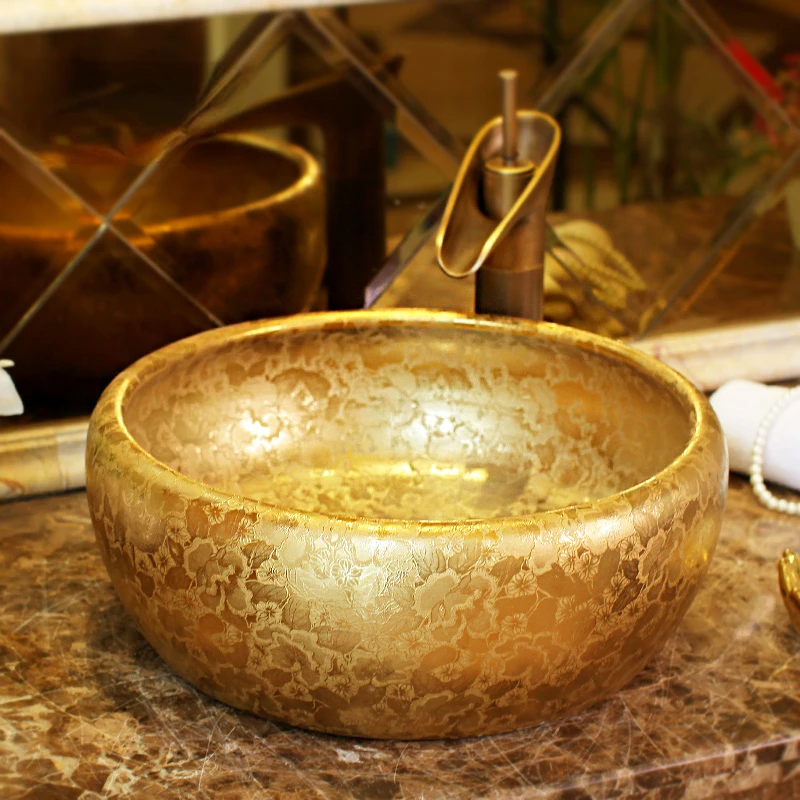 Langqi Art Platform, Pot, Toilet, Ceramic Wash Basin, Wash Basin, Art Basin, Wash Basin, Gold Fragmented Flowers