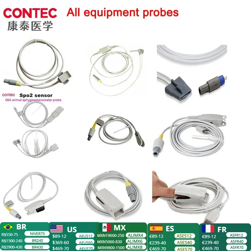 CONTEC pemindai Aksesori Rito pasien kabel ECG/tabung darah/probe oksimeter/probe NIBP tabung SPO2/kabel IBP/tas/manset/etco2