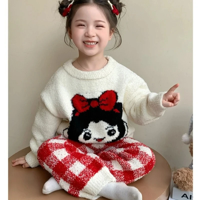 

2025 Snow White Pajama Set, Flannel Loungewear for Girls & Toddlers Fashion Winter Wear