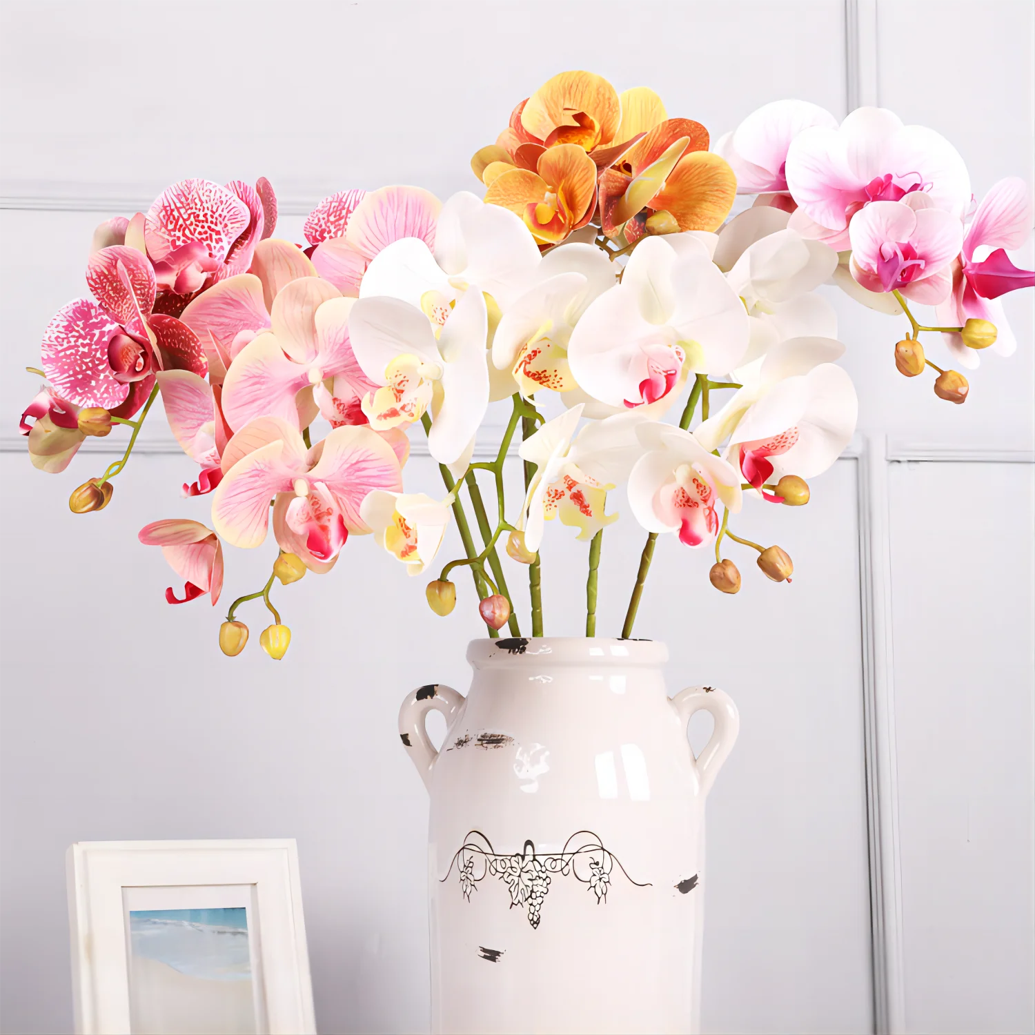 

Artificial Phalaenopsis 3D 6 Flowers Realistic Feel Dry Flower Ornaments Wedding Party Home Hotel Bouquet