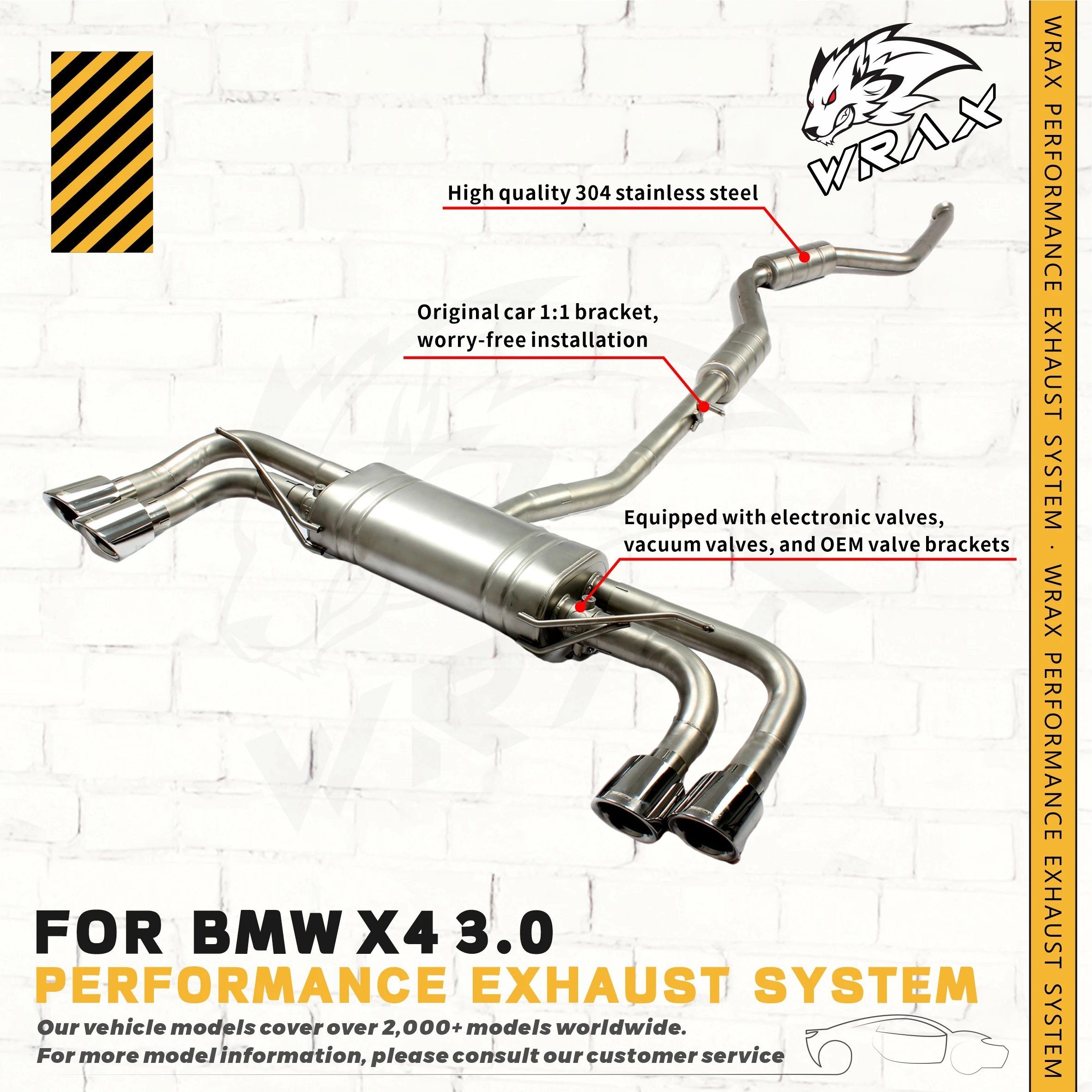 

WRAX Direct Fit Replacement Stainless Steel Catback Exhaust For BMW X4 3.0 G02 F98 F26Valved Sport High Performance System