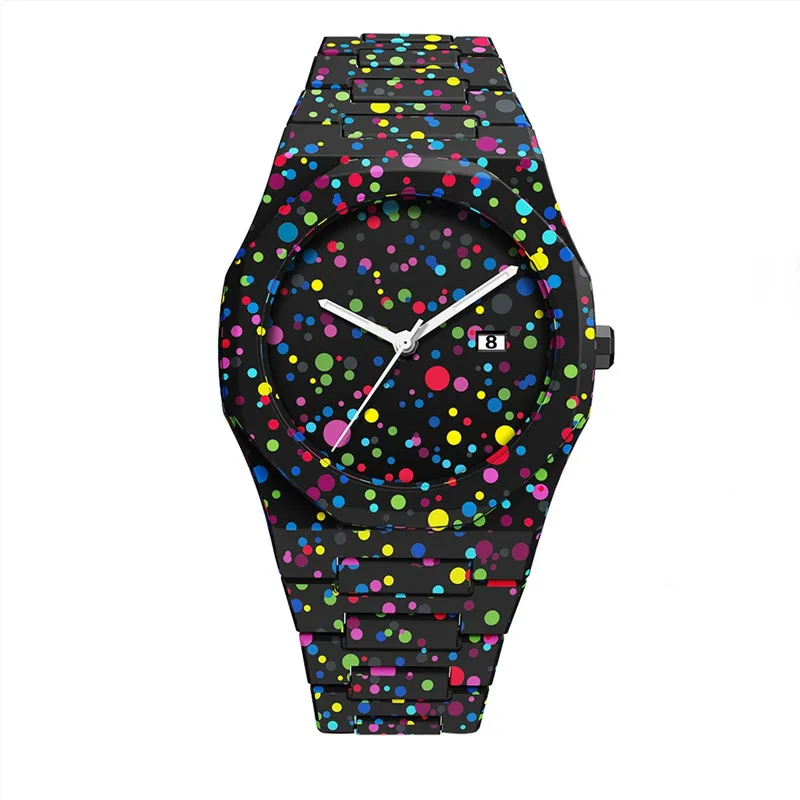 GOGARAMA Trendy Colored Polka Dot Dial Calendar Waterproof Men's and Women's Sports Watch Lightweight Plastic Quartz Clock Gift