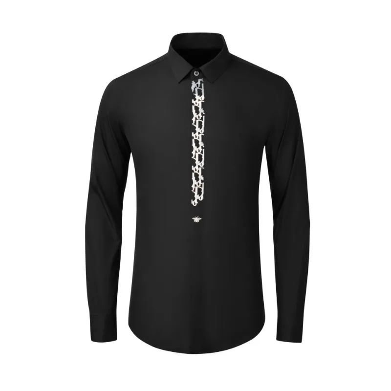 2024 New Product Embroidered Power Cotton High Weaving Density Black and White Shirt Fit Long sleeved Daily Top