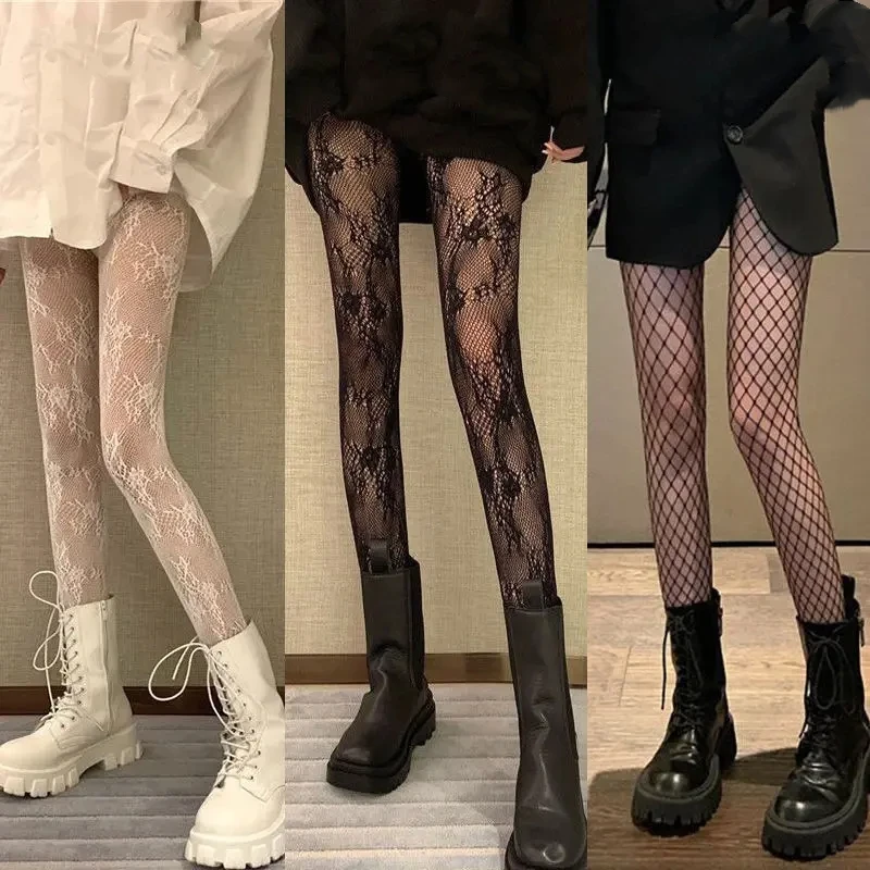 Heiße Strumpfhosen, japanisches Lolita, Retro-Blumenmuster, Rattan, weißer Strumpf, klassische ausgehöhlte Spitzen-Mesh-Strümpfe, Strumpfhosen mit Boden