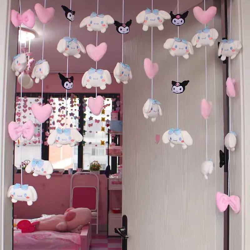 Sanrio Kawaii Door Curtain Pendant Hello Kitty Cinnamoroll Melody Kuromi Plush Toy Doll Velcro Bedroom Living Room Pendant Decor