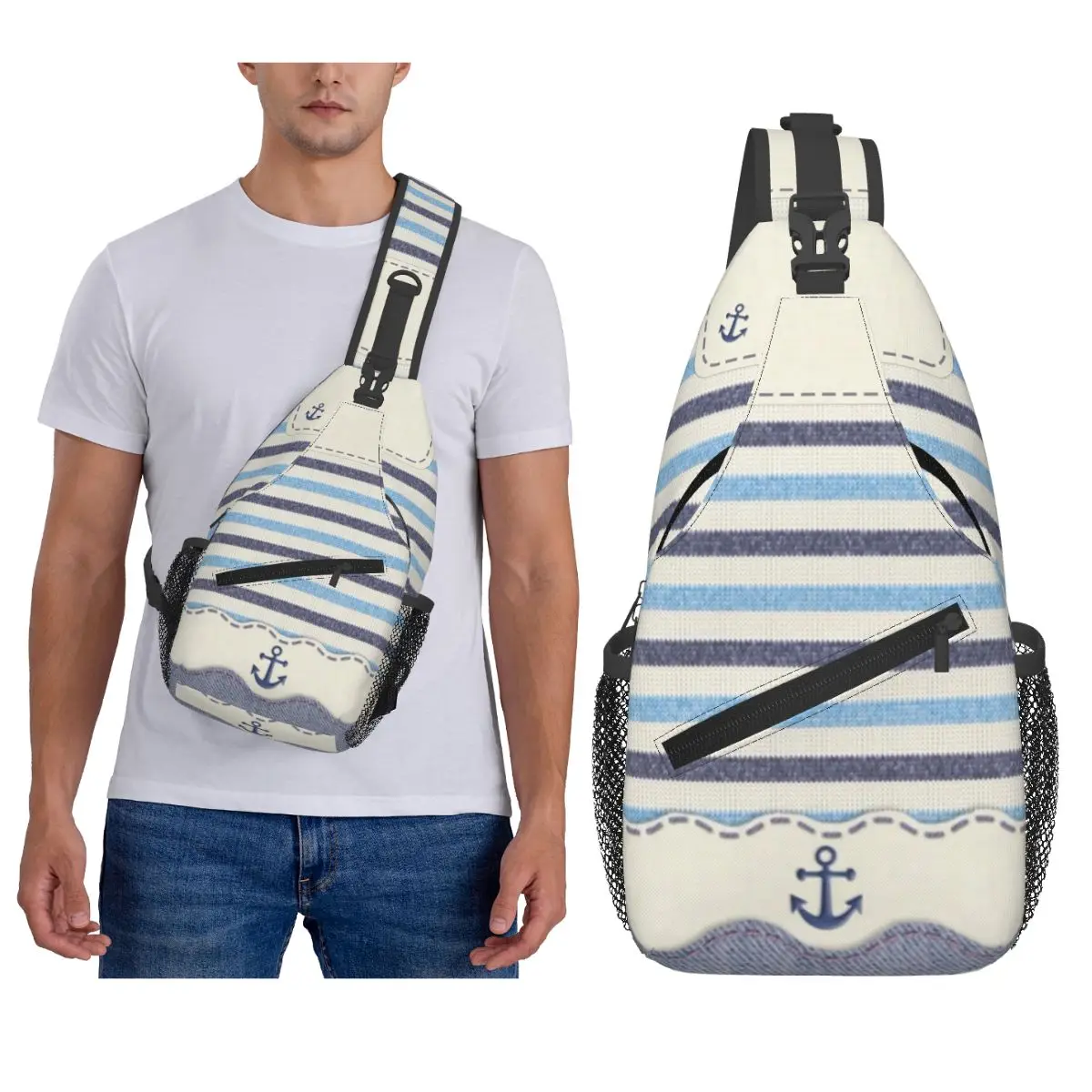 الأزرق الداكن المشارب بحري مرساة حقيبة صدر للرجال الرجال الرافعة Crossbody على ظهره حقيبة صدر للرجال السفر المشي لمسافات طويلة Daypack حقيبة كتف