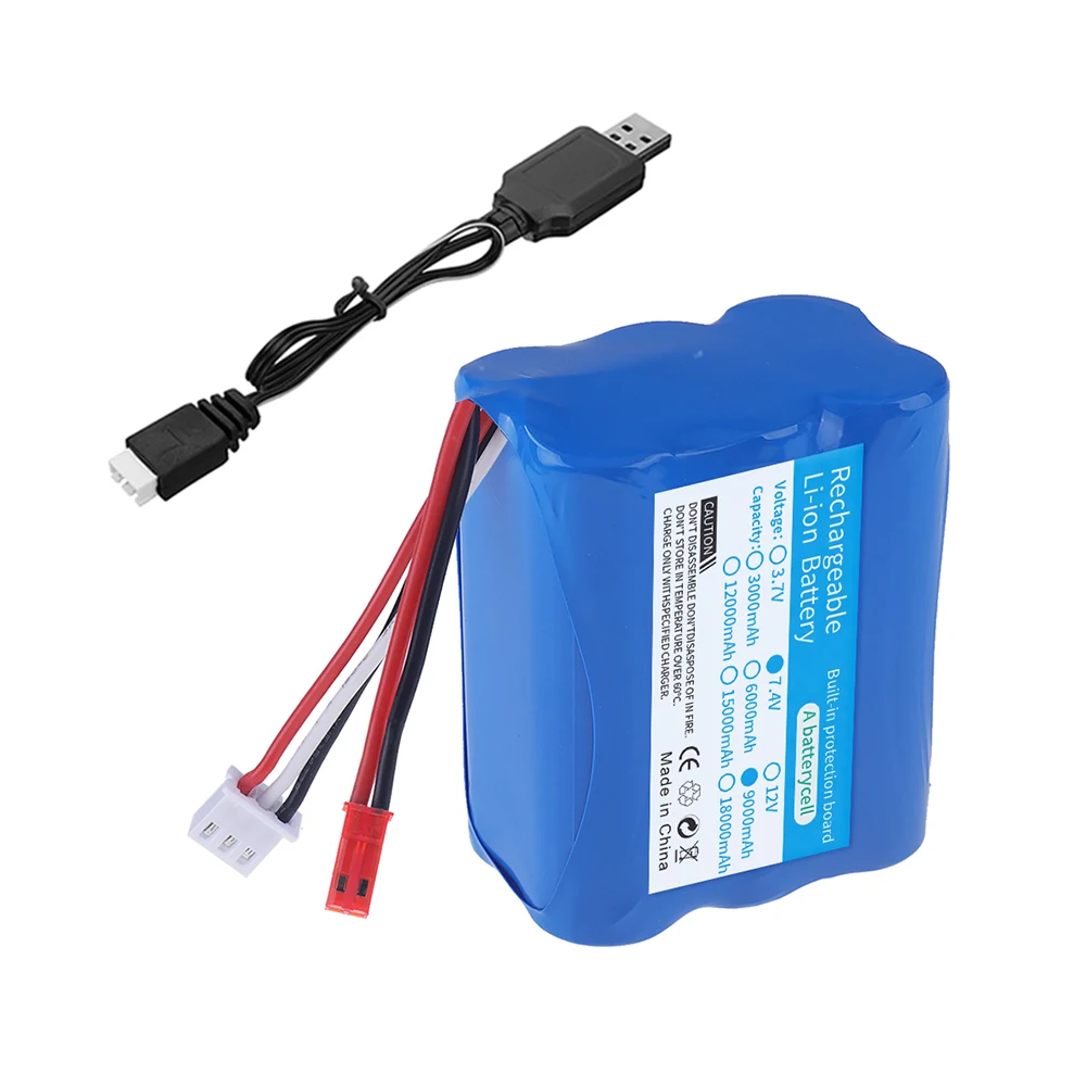 7.4V 6000mAh/9000mah 18650 2S Li-ion Battery For Remote Control Helicopter Off-road Racing Car Boat Electric Toys Backup Bateria