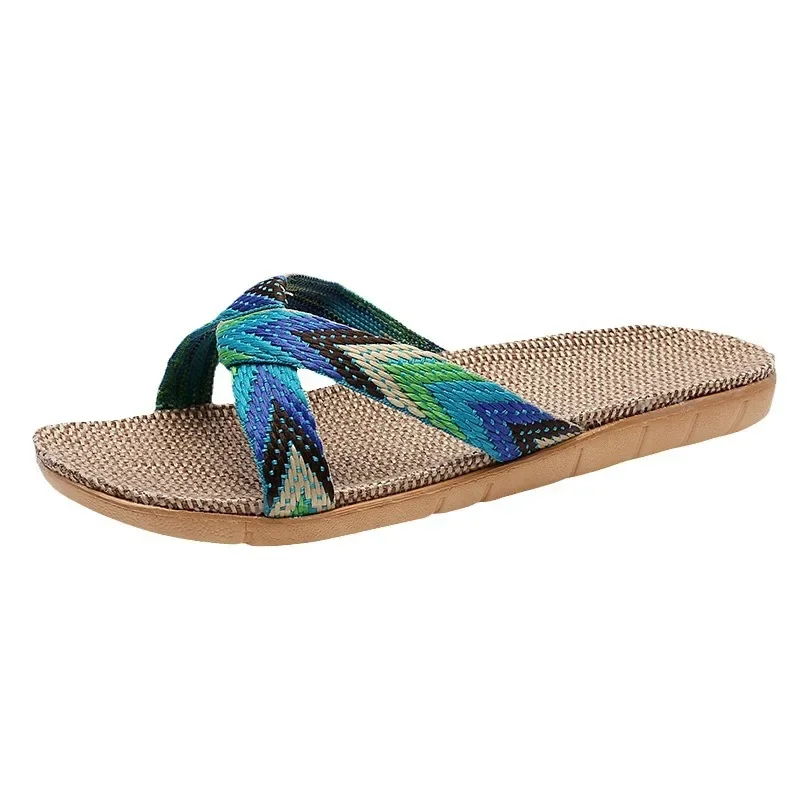 Summer Unisex Slippers Men Women Linen Lightweight Casual Slippers Floor Women Shoes Casual Flat Home Bohemian Style Men Sandals