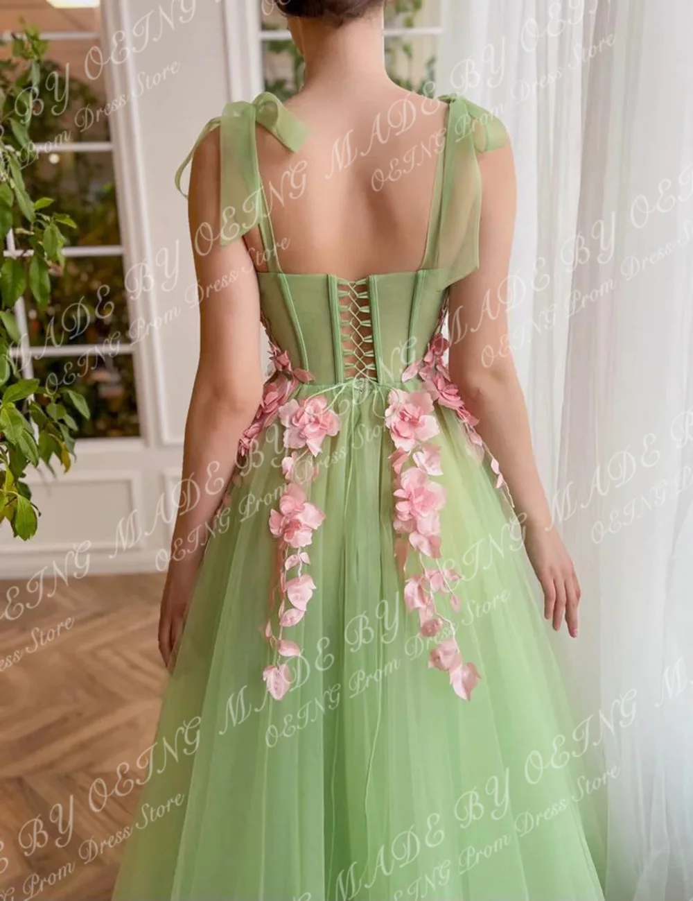 OEING Light Green A Line abiti da sera Sweetheart Side Split Appliques lunghezza del pavimento Princess Prom Dress per occasioni speciali