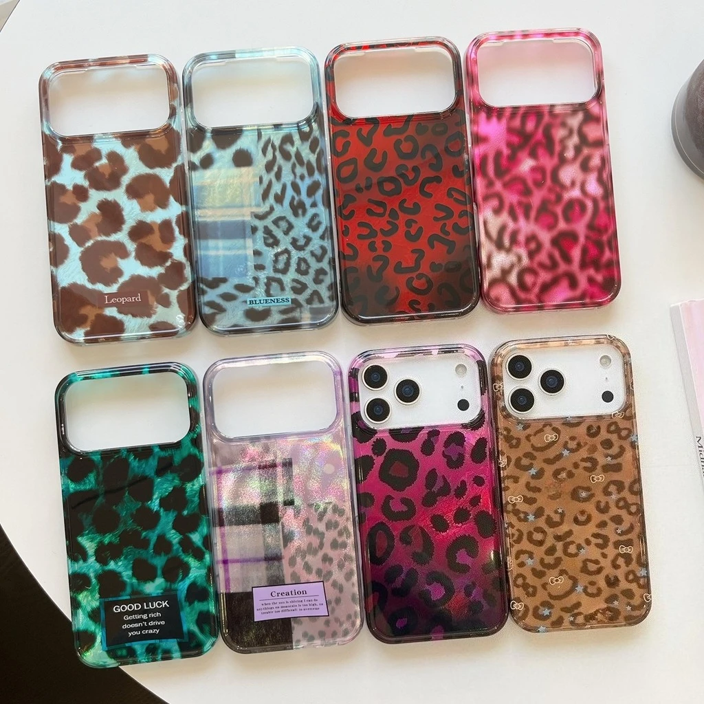 Farbkontrast Leoparden-Handyhülle für iPhone 17 16e 16 15 14 13 12 11 Pro Max X Xs XR XSMax Air Plus Feder-Textur Rückseite
