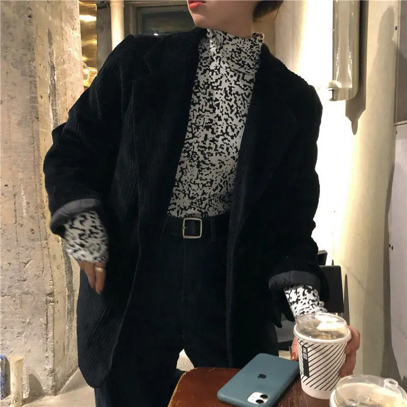 Autumn Corduroy Blazers Women Loose Vintage Ulzzang All-match Notched Outerwear Gentle New Arrival Harajuku Korean Comfortable