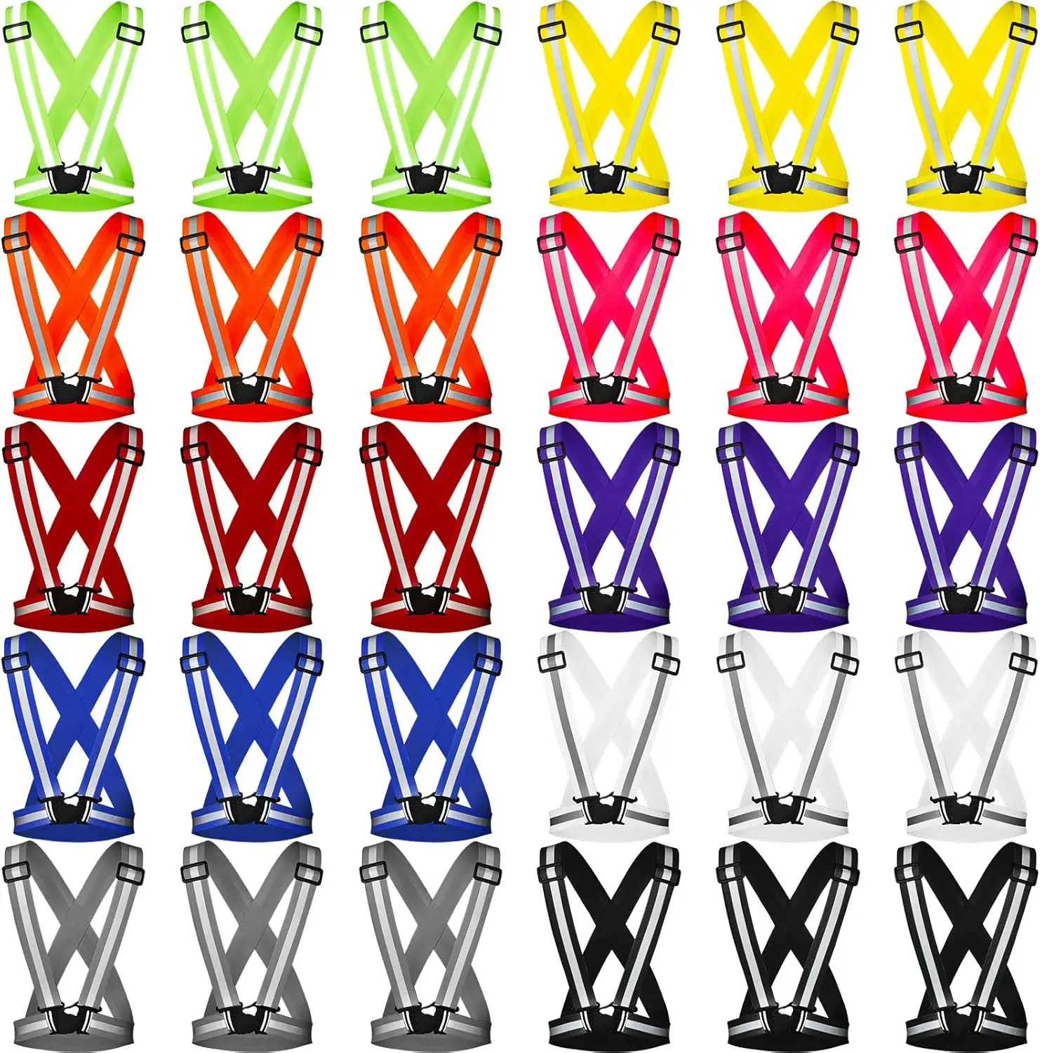 

30 Pcs Reflective Running Vest Multicolor Adjustable High Visible for Men Women Night Running Walking Cycling Outdoor
