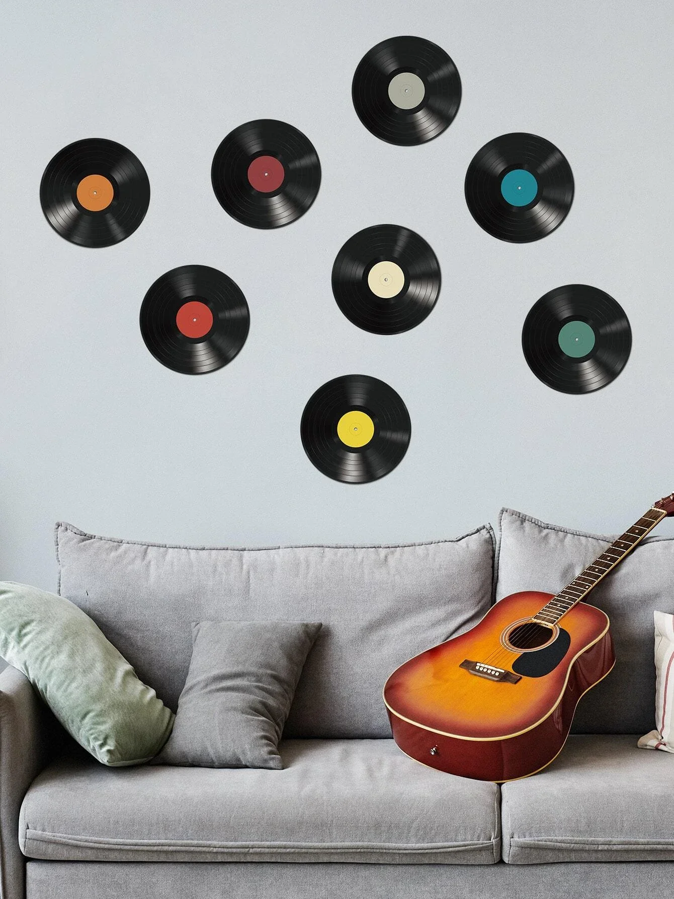 

8pcs/set PVC Wall Sticker, Modernist Music Disc Design Wall Decal For