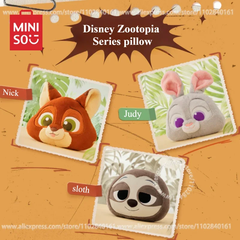 

Подушка MINISO Disney Zootopia, серия пушистых мультяшных декоративных подушек, аниме, периферийные устройства Джуди Хоппс, Ник, дикий ленивец, кавайная кукла, игрушка