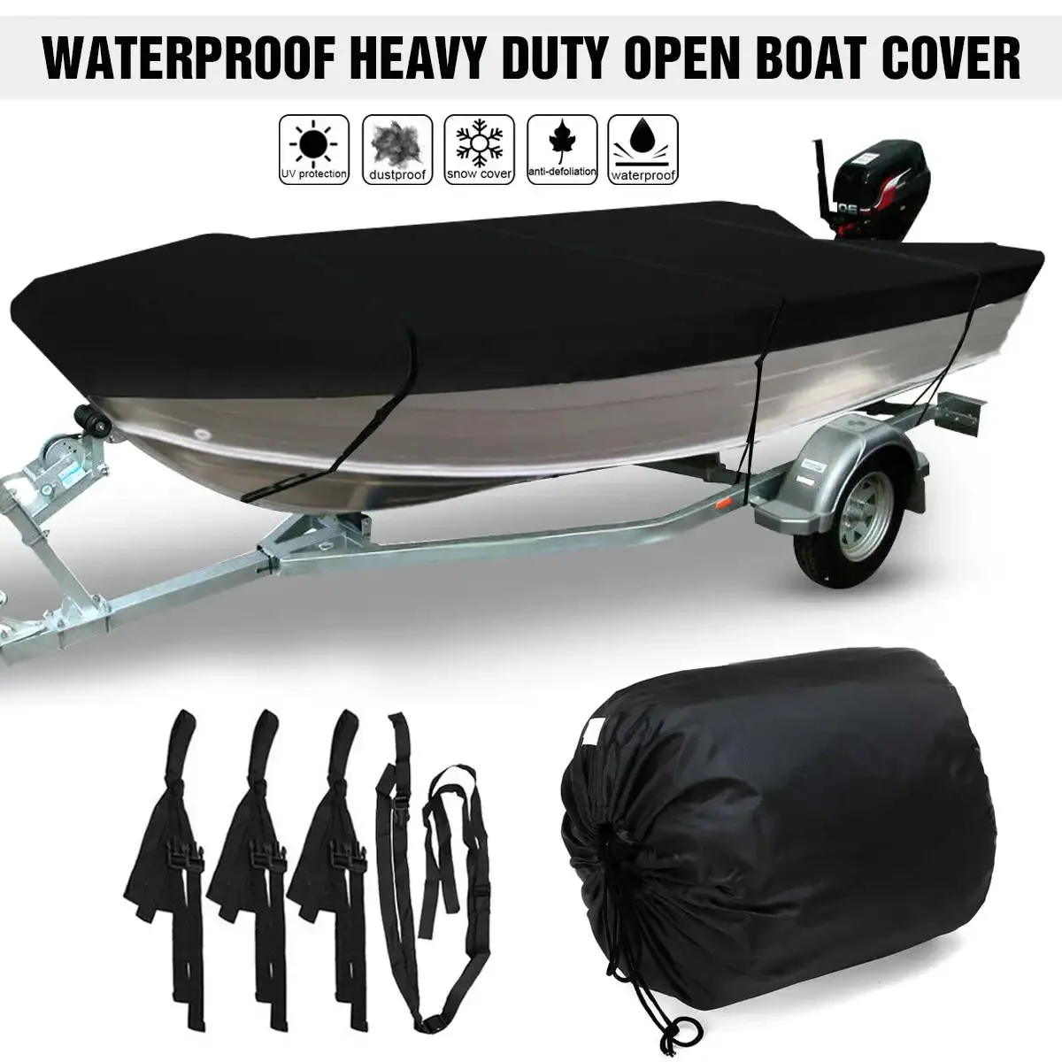 3,5-4,5 m zwarte trailerbare zware open boothoes vissen ski runabout waterdicht 210D zonneplek anti-uv v-romp boothoes