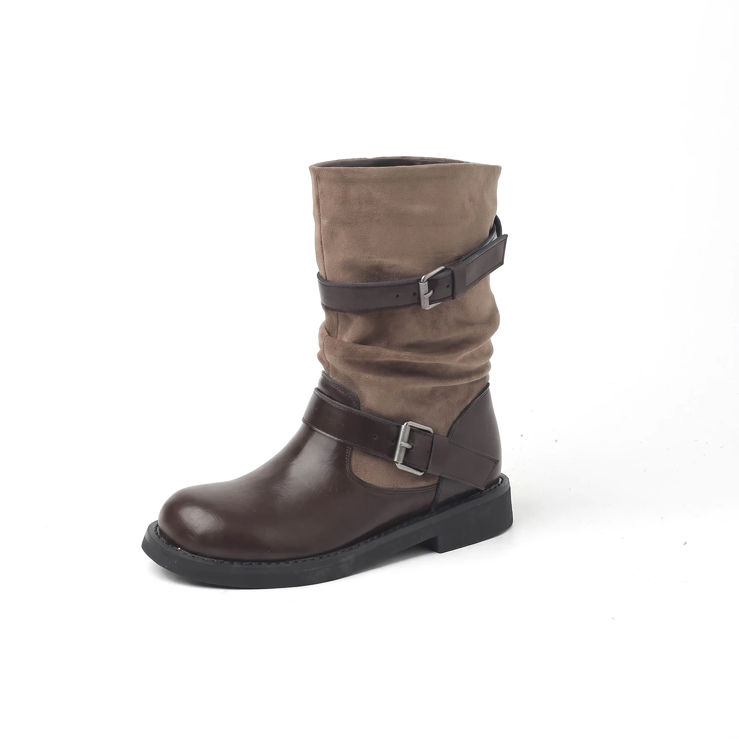 ArdenFurtado Genuine Leather Retro Cowhide Boots Buckle Cowhide Metal Buckle Women's Boots Knee High Cowhide Boots Large 42