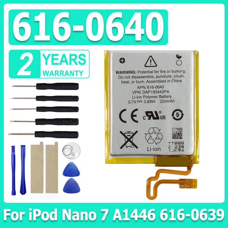 

Brand-New 616-0639 616-0640 Replacement Battery For iPod Nano 7 7th Gen Batteries A1446 MP3 MP4 Battery MB903LL/A + Tools