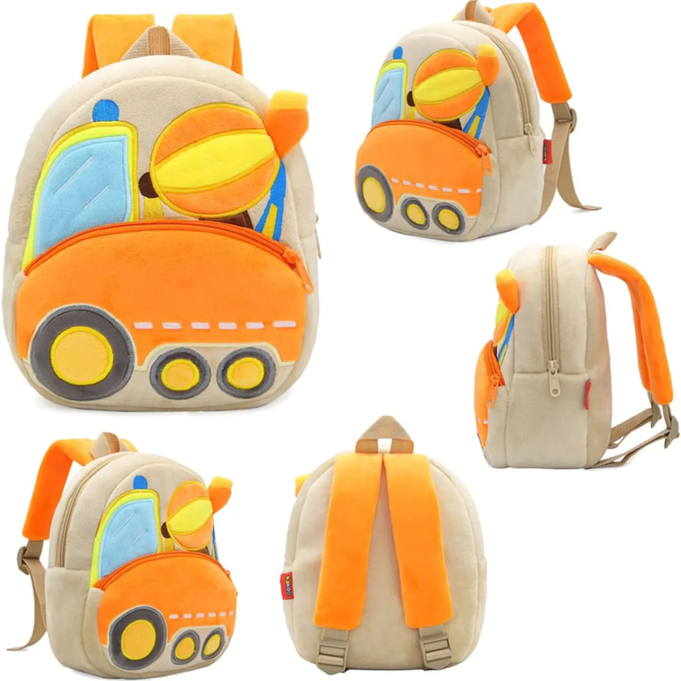 Testo personalizzato bambini Cartoon Car Backpack Cute Sanitation Vehicle Lift Truck peluche School Bags ragazzi ragazze zaino leggero