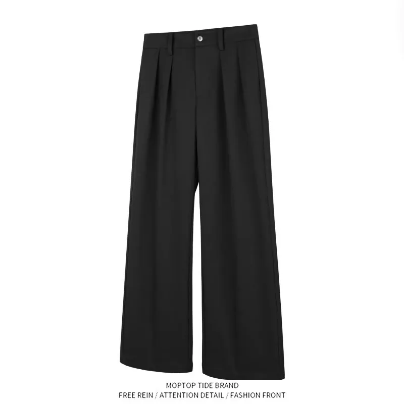 New 2026 Men's Pure Color Summer American Style Double Pleat A-Line Loose Drape Commuter Four Seasons Casual Pants