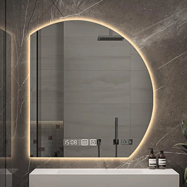 Modern Round Silver Anti-Fog LED Bathroom Vanity Mirror with Custom Logo Wall Hanging Smart Mirror for Hotel Bathroom Decoration