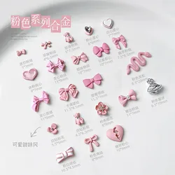 10pcs Pink Bow Knot Alloy Nail Rhinestones Love Bear Nail Flatback Ornaments 3D Nail Charm Jewelry Design Manicure DIY