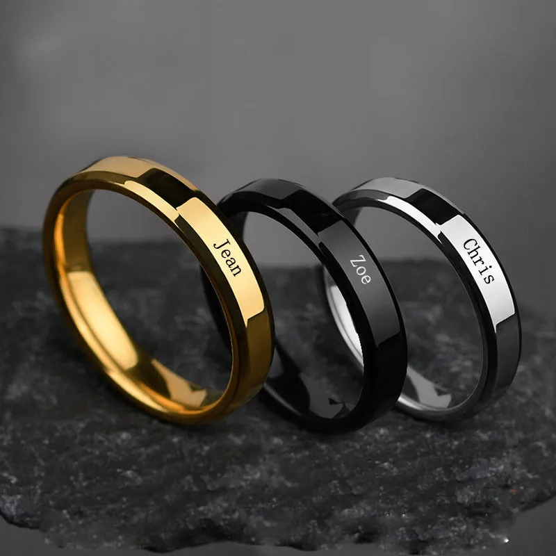 Rinhoo Stainless Steel Personalized Name Couple Ring For Women Men Fashion Romantic Simple Engagement Wedding  Party Rings Gifts