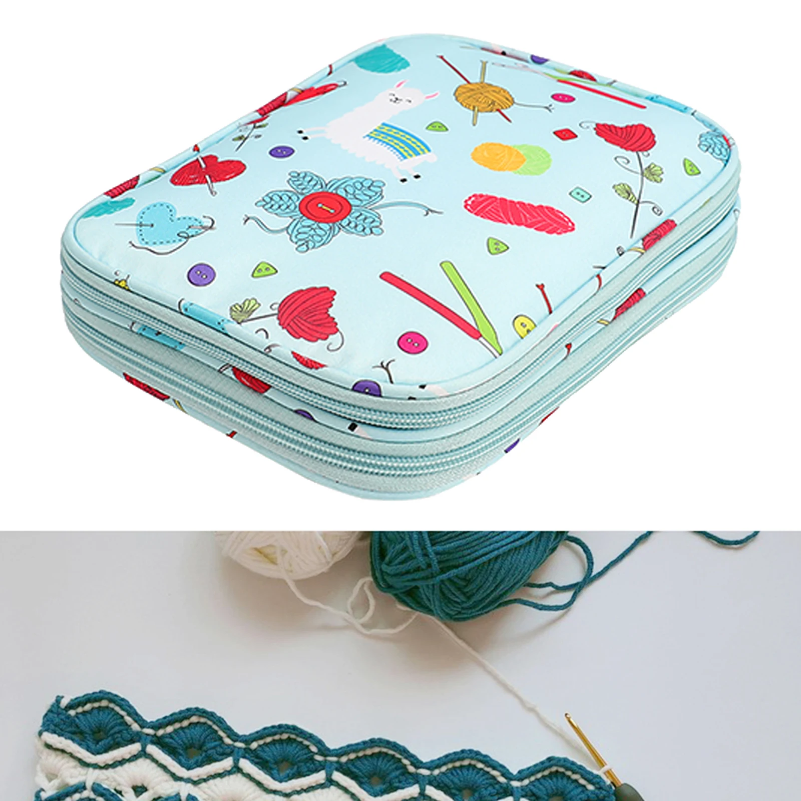Knitting Needle Case Pouch Organizer Compact Multifunctional Durable 8.7x7inch Multiple Internal Pockets for Everywhere Knitting