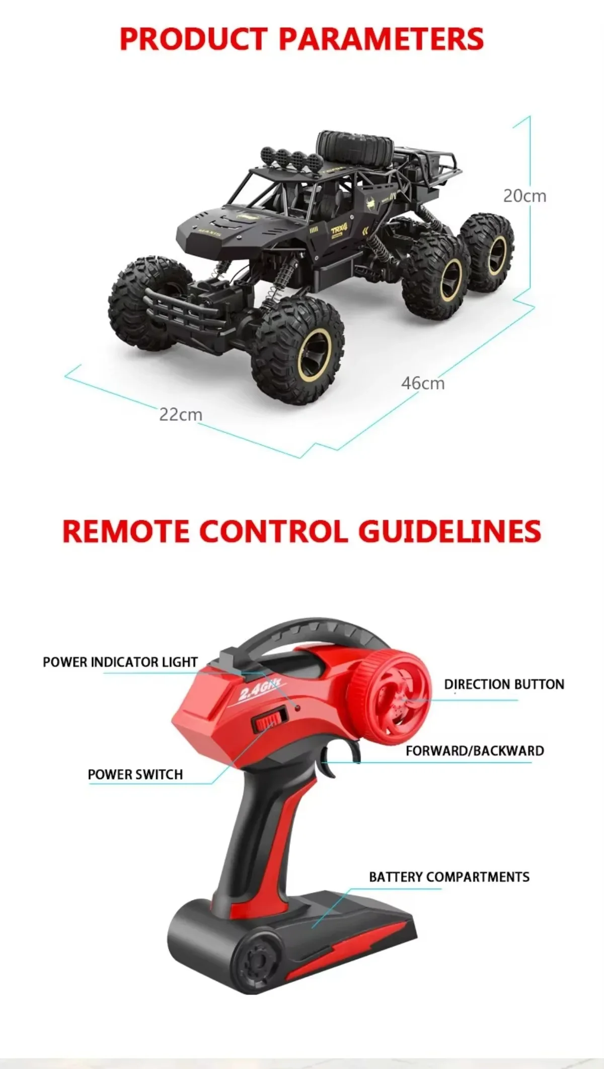 1:12 tamaño de gran tamaño 46CM 6 ruedas 4WD RC coche RC camión cuerpo de aleación de Metal Control remoto todoterreno 4x4 vehículos juguetes eléctricos para niños