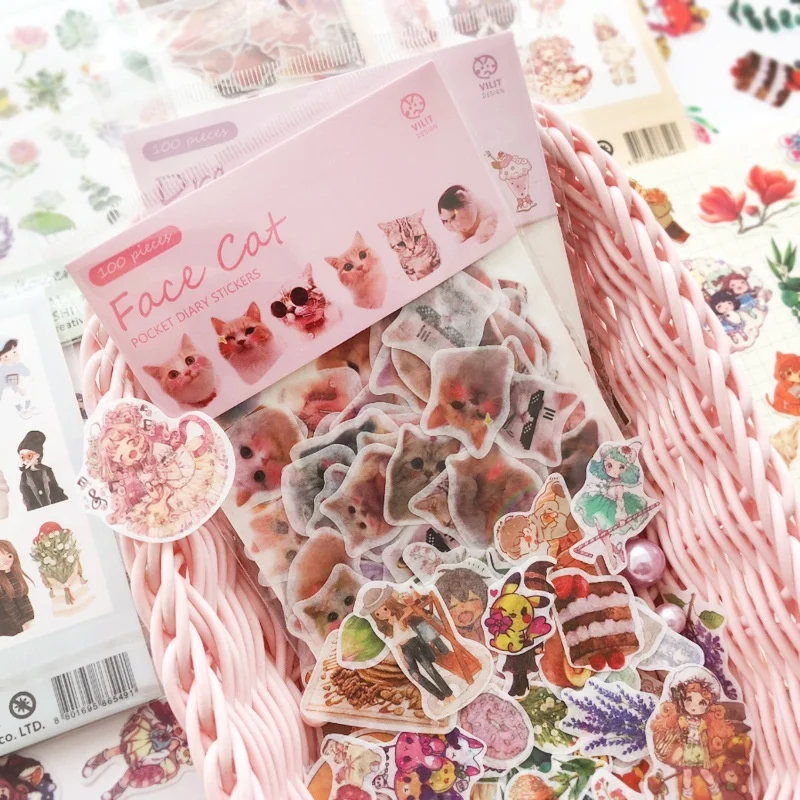 

100 Sheets Cartoon Decorative Stickers Diary Mobile Phone Decoration DIY Hand Account Collage Student Stationery Stickers