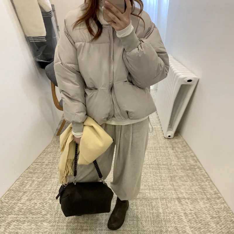 Winter Round Neck Cotton Jacket For Women Korean Casual Fashion Thicken Coat New Arrival Solid Color Simple Warm Overcoat