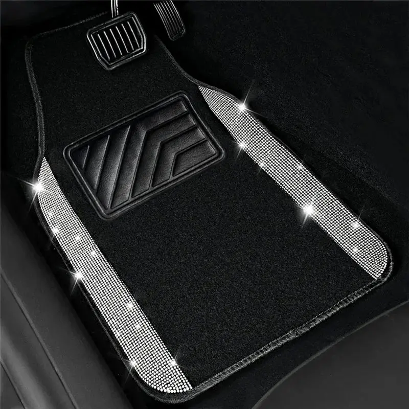 AEA6-Car Floor Mat Set Universal Non-Slip PVC Heel Pad Bling Print Pattern All-Weather Car Foot Mat Protector
