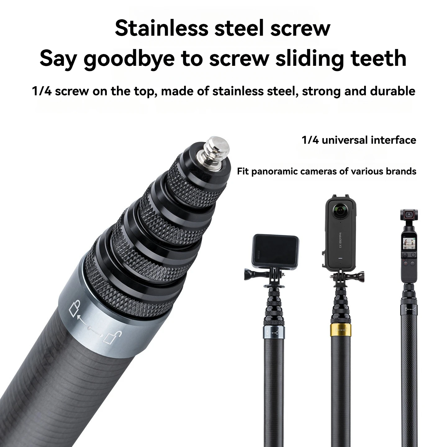Expanded Carbon Fiber Selfie Stick. For Insta360 X5 X4 3 GO 3 Action 4 Selfie Stick Accessories DJI OSMO Action5 Selfie Stick 3M