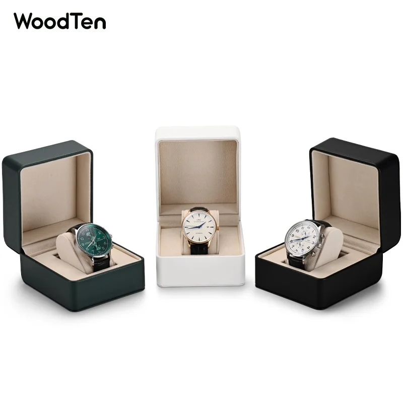 

WoodTen Watch Box Watch Storage Case Wristwatch Box Velvet PU Leather Watch Box With Pillow Jewelry Organizer Display Case