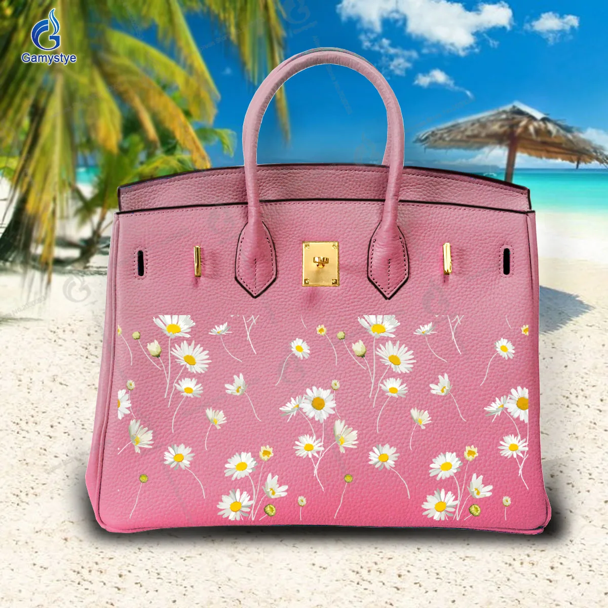 

Personalizar bolso Art Printed Scattered little daisies Bags Genuine Leather Designer Totes Women purses and handbags Gamystye