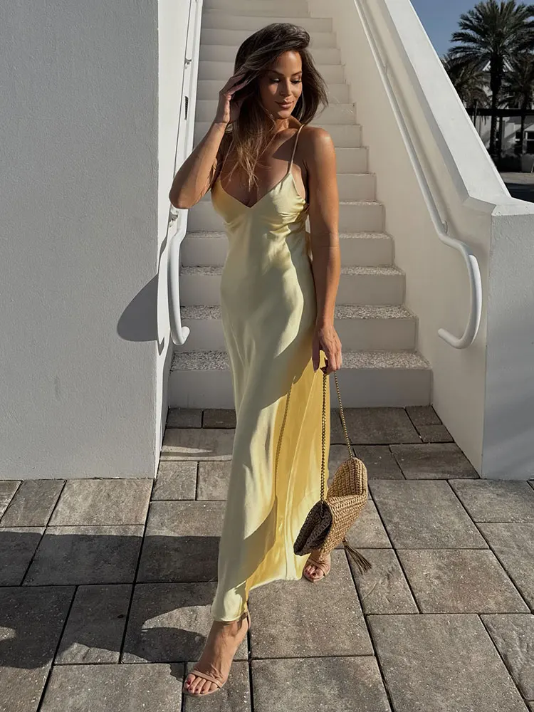 HH Women Elegant Yellow Dress Sexy Backless Sleeveless Dresses 2025 Summer  Casual Sling Dress Holiday Beach Party Vestidos - AliExpress 200000345