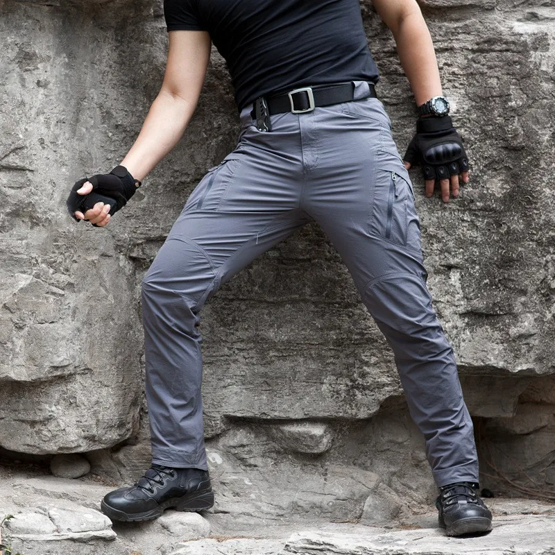 Outdoor Multi-Taschen Cargo-Hose für Herren Atmungsaktive Schnelltrocknende Hose Hochelastische Lässige Frühling-Sommer Lose Taktische Hose für Männer