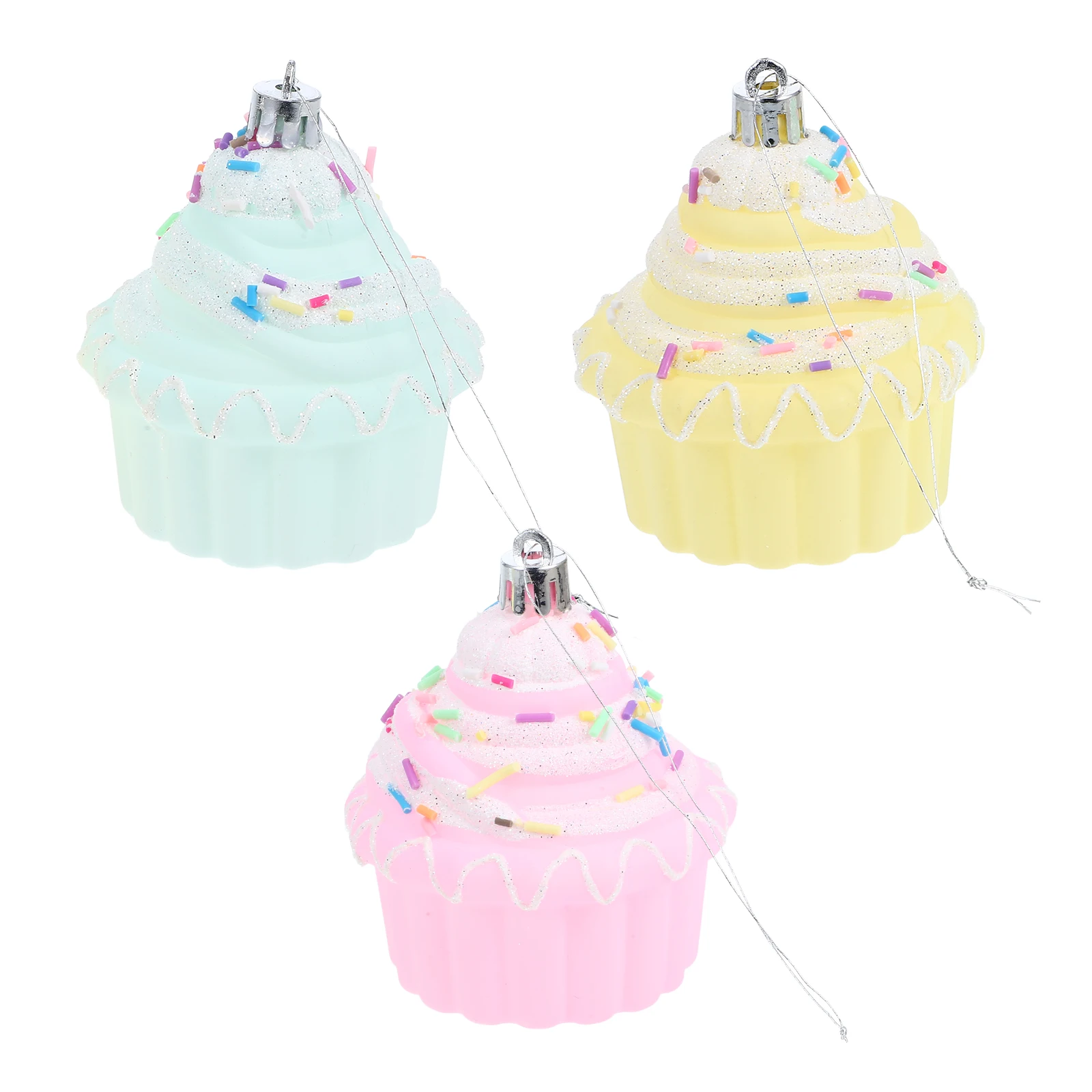 

3 Pcs Cake Accessories Candy Colored Cupcake Ornaments Plastic Vibrant Colors Realistic Design Easy Hang Christmas Tree