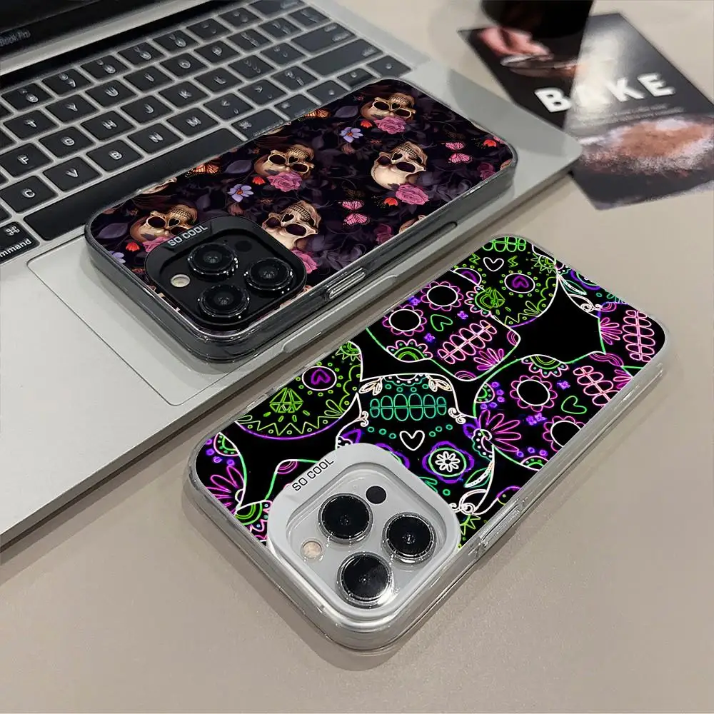 

Skull Flowers Painting Mobile Phone Case for iPhone 17 16 15 14 13 12 11 X XR XS 8 7 Pro Max Plus Translucent Colour Protective
