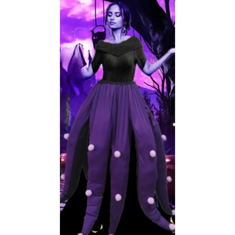 

Платье для косплея с щупальцами осьминога, готическое черно-фиолетовое платье для вечеринки и маскарада