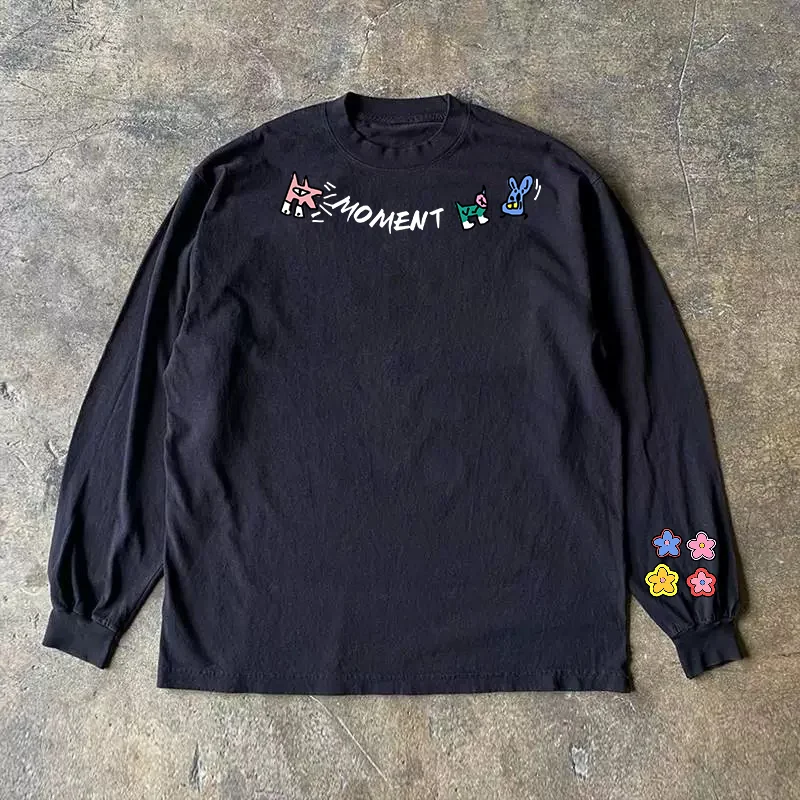 Heavyweight Long Sleeve T-Shirt Unisex Loose Fit Pure Cotton Double Thread Charitable Money Making Upward Hero Casual Summer Top